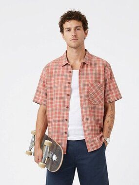 Bugle Boy Shirt Button Up Red Plaid Skater Casual L